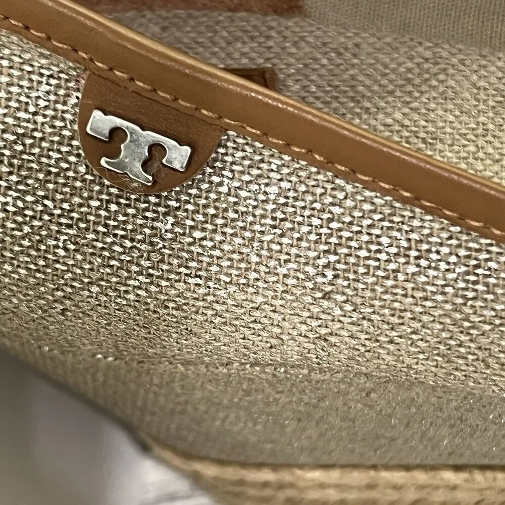 Tory Burch Beige and Brown Espadrille Wedge Peep-Toe